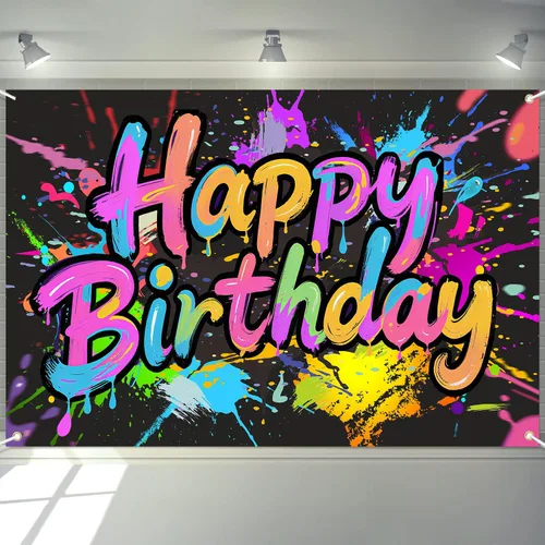 Decoración de fiesta de cumpleaños de neón, cartel de neón de feliz cumpleaños, cartel de fondo de fotografía de fiesta que brilla en la oscuridad
