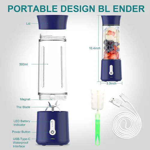 Miniatura 4 de Licuadora portátil USB de 22 onzas de 150 W, mini licuadora inalámbrica ligera, más de 10 mezclas, viajes, gimnasio, oficina
