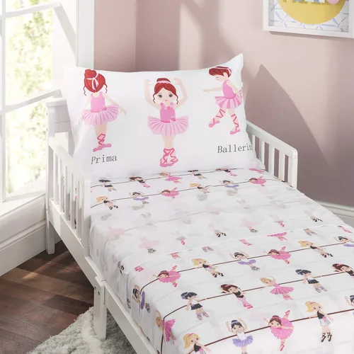 Miniatura 6 de EVERYDAY KIDS Juego de ropa de cama de 4 piezas para niños pequeños -Born to Dance Ballerina- Incluye edredón, sábana plana, sábana ajustable
