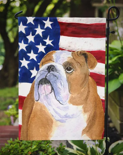 Miniatura 3 de Caroline's Treasures SS4017GF Bandera de Estados Unidos con Bulldog Inglés para jardín, bandera decorativa para patio exterior, patio, parterres