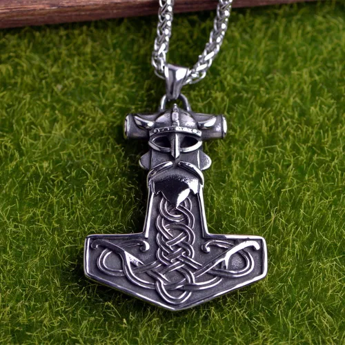 Miniatura 2 de LANGHONG Collar de martillo de Thor vikingo nórdico Mjolnir para hombre, joyería de talismán