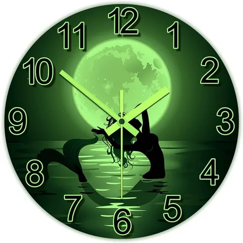 Miniatura 2 de The Geeky Days Reloj colgante de sirena con luna llena que brilla en la oscuridad, funciona con pilas, de cuarzo silencioso luminoso de 15 pulgadas