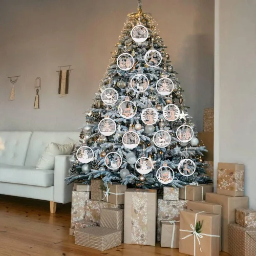 Miniatura 2 de 18 adornos de Navidad, decoración rústica de IDATOO Farmhouse Winter Wonderland con purpurina, escenas en capas 3D, adornos de madera, decoración
