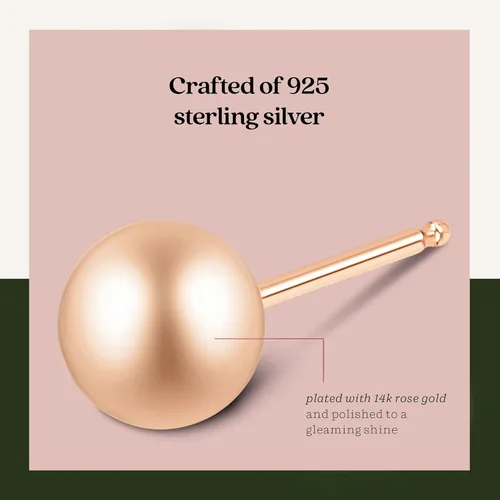 Miniatura 5 de 18k Rose Gold Plated Sterling Silver High Polished Ball Bead Stud Earrings ALL SIZES