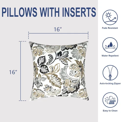 Miniatura 745 de Juego de 2 almohadas para exteriores de 16 x 16 pulgadas, repelentes al agua con interiores, para muebles de patio, hogar, jardín, geometría bohemia
