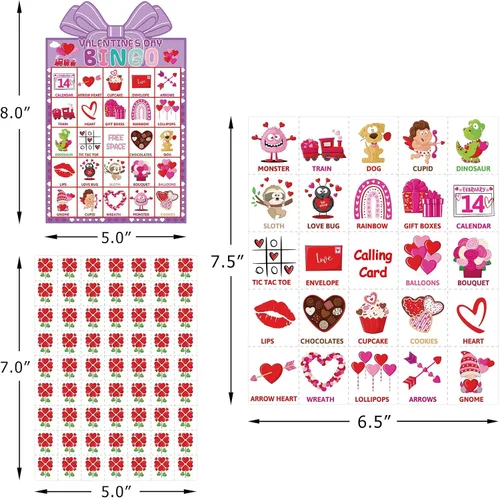 Miniatura 2 de Fancy Land Juego de bingo para el día de San Valentín para niños, 24 jugadores, troquelado, día de San Valentín, juego de actividades de fiesta