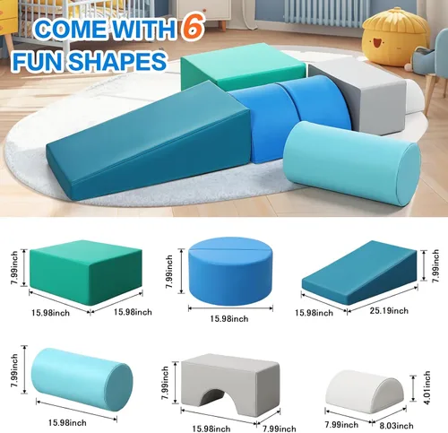 Miniatura 2 de Bloques de espuma de juguetes de escalada para niños: 6 bloques de escalada de espuma de cuero sintético para niños pequeños - Juego suave