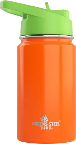 Miniatura 11 de Botella de agua para niños, 12 onzas, color azul, a prueba de fugas con popote y asa, 24 horas de frío, acero inoxidable de doble pared aislada