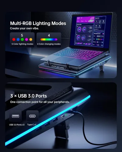 Miniatura 7 de llano V12 Ultra - Almohadilla de refrigeración para laptop con control de software inteligente, soporte para ventilador de laptop RGB
