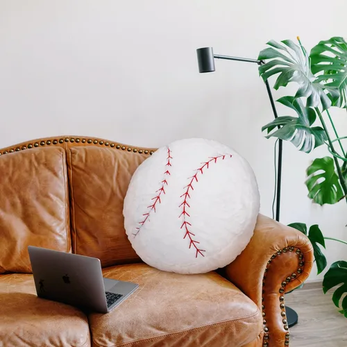 Miniatura 6 de OurHonor Peluche de béisbol, almohada de béisbol de 18 pulgadas, suave y esponjosa, juguete de peluche de béisbol relleno cómodo, cojín decoración