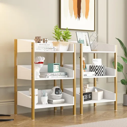 Miniatura 15 de VECELO Estantería pequeña, organizador de almacenamiento de 3 niveles, estantería industrial para oficina en casa, sala de estar, dormitorio, 30