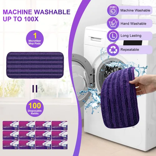 Miniatura 6 de Almohadillas catiónicas actualizadas e innovadoras para Swiffer Wet Jet y la mayoría de trapeadores de velcro de 10, 11 y 12 pulgadas, reemplazo