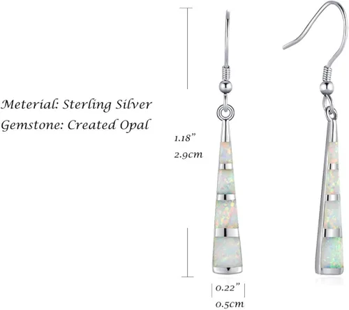 Miniatura 2 de FANCIME October Birthstone Earrings Sterling Silver Opal Earrings Long Drop Dangle Earrings Danity Fine Jewelry for Women
