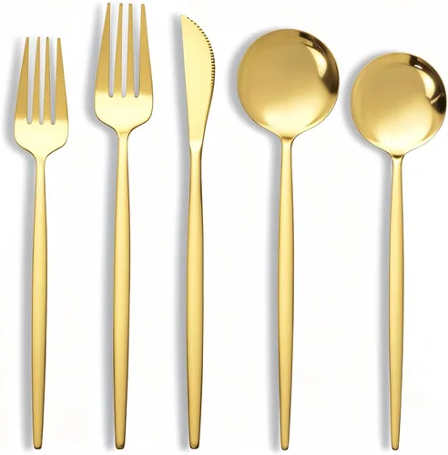 Miniatura 8 de NOCCUR Juego de cubiertos de plástico dorado de 180 piezas, cubiertos desechables de plástico dorado, incluye 60 tenedores, 60 cucharas, 60