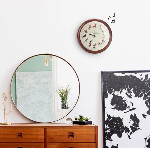 Miniatura 7 de Mark Feldstein, Audubon - Reloj de pared con diseño de pájaro cantante, 13 pulgadas, cereza prémium