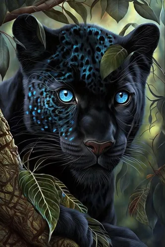 Kit de pintura de diamante 5D para adultos, árbol de arte de diamantes de pantera negra, pintura de diamante completo de diamante, kit de