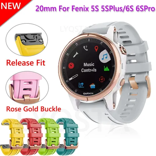 Miniatura 2 de Correa de reloj de liberación rápida pulsera de silicona para Garmin Fenix 5S 5X 5Plus 6S 6X 6 Pro oro rosa hebilla pulsera deportiva