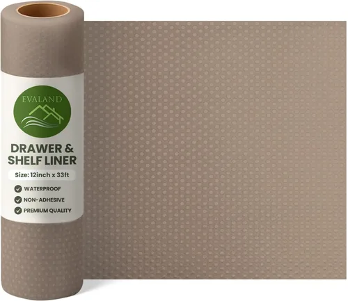 Miniatura 9 de EVALAND Revestimientos de estantes para gabinetes de cocina sin adhesivo de 12" x 33 pies, color beige, forro para cajones antideslizante, lavable