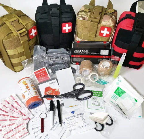 Miniatura 2 de IFAK Kit de trauma, kit de primeros auxilios médicos militares, sangrado, bolsa de supervivencia de emergencia contra errores para campamento, Negro