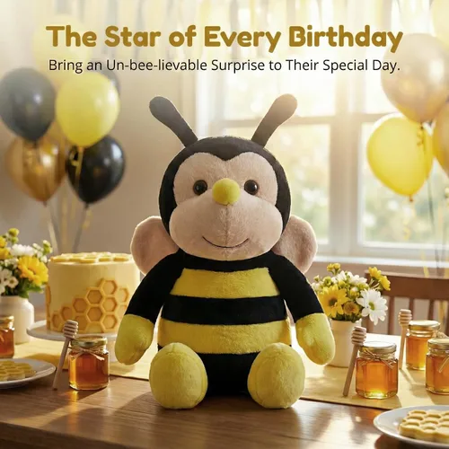 Miniatura 4 de Peluche Nana la abeja con cara sonriente y alas amarillas, abejorro, juguete suave en forma de animal para niños de 12 pulgadas de la cabeza a