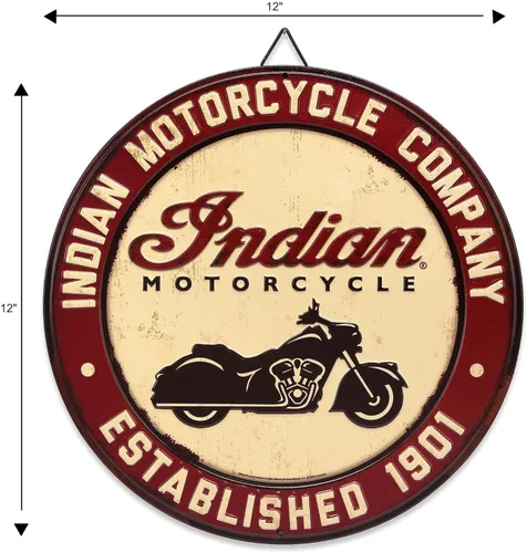 Miniatura 6 de Indian Motorcycle Company - Letrero redondo de metal para garaje, tienda o cueva de hombre Bronceado