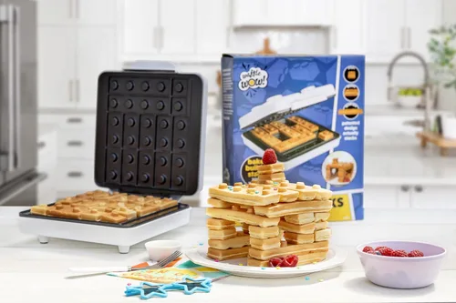 Miniatura 8 de Gofrera eléctrica para bloques de construcción: cocina gofres festivos divertidos y panqueques, haz casas y autos de hombre de jengibre con gofres