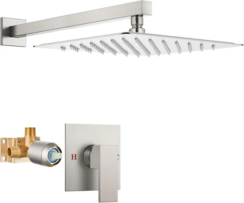 Miniatura 21 de Airuida Juego de grifo de ducha para baño, sistema de ducha de lluvia de acero inoxidable SUS304, mango único con roscas macho, válvula de Níquel