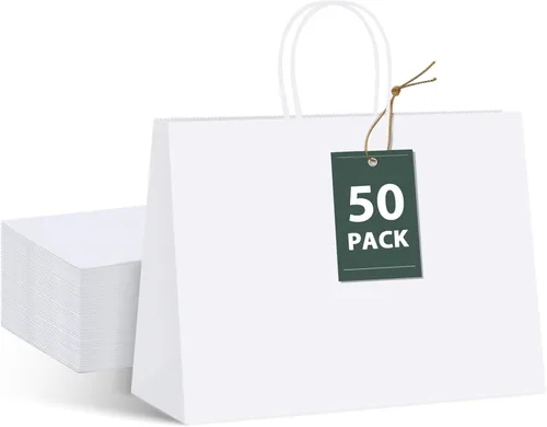 Miniatura 16 de GSSUSA Paquete de 200 bolsas de regalo de papel negro de 5.25 x 3.75 x 8 pulgadas, bolsas de papel kraft negras con asas a granel para compras