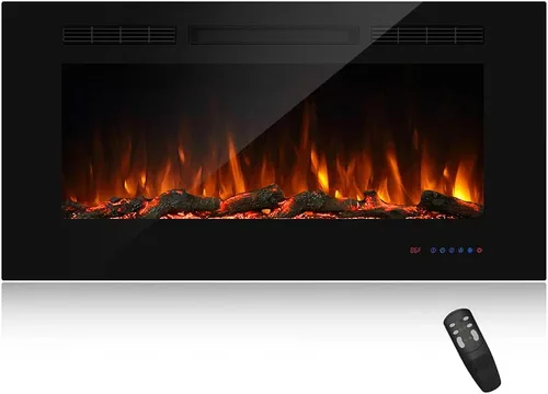Inserto de chimenea eléctrica empotrable de 42 pulgadas, 5 ajustes de llama, juego de troncos u opciones de cristal, control de temperatura por