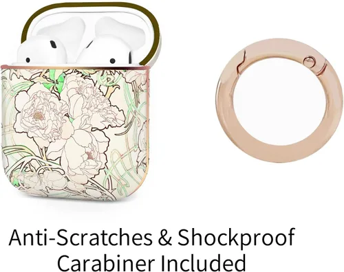 Miniatura 3 de Berkin Arts Compatible con funda para AirPods de 1ª generación, funda para AirPods de 2ª generación en oro rosa con llavero, diseño cloisonnismo