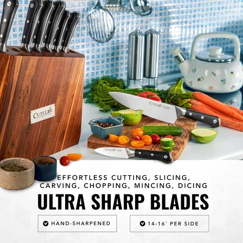 Miniatura 4 de Cutluxe Juego de cuchillos de cocina – Juego de 8 cuchillos de chef profesional con bloque – Cuchillos afilados con diseño de espiga completa, acero