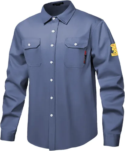 Miniatura 12 de Camisas FR para hombre, 7 onzas, de alta visibilidad, resistentes al fuego, CAT2, camisa de soldadura CAT2, 100% algodón, de alta visibilidad
