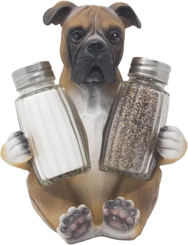 Miniatura 3 de Boxer Puppy - Juego de salero y pimentero de cristal con soporte de exhibición decorativo, figura para decoración de cocina, estantes de especias