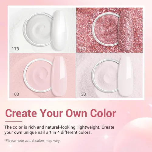 Miniatura 3 de AZUREBEAUTY Kit de iniciación de uñas en polvo de inmersión, 4 colores con purpurina rosa suave, arte de uñas francés, con capa base, capa superior