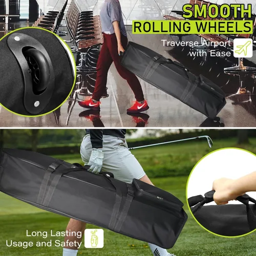 Miniatura 6 de Bolsa de viaje de golf para exteriores, correas de hombro desmontables y ruedas de goma, fundas de viaje plegables suaves para palos de golf, Oxford