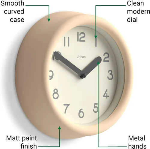 Miniatura 5 de JONES CLOCKS® Reloj de pared Fuze Reloj redondo pequeño Beige Diseño moderno juguetón con presencia escultórica suave Ideal para cocinas