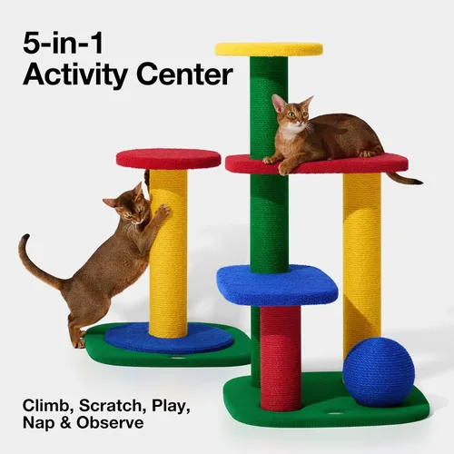 Miniatura 2 de VETRESKA Torre para gatos de varios niveles de 38.6 pulgadas, árbol para gatos con plataforma, postes rascadores de sisal y bola para rascar, centro