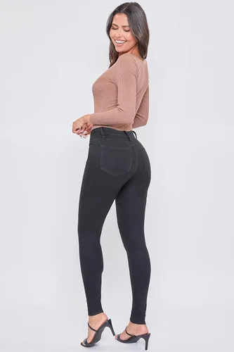 Miniatura 4 de YMI Jeans ajustados básicos de 1 botón para mujer, hechos con fibras recicladas
