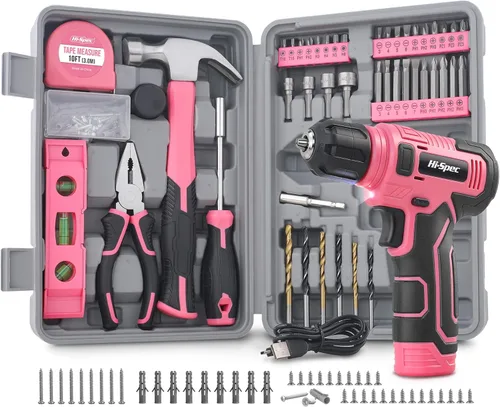 Miniatura 11 de Hi-Spec Juego de taladro inalámbrico de 8 V y kit de herramientas para hombres - Taladro eléctrico recargable por USB, caja de herramientas manual