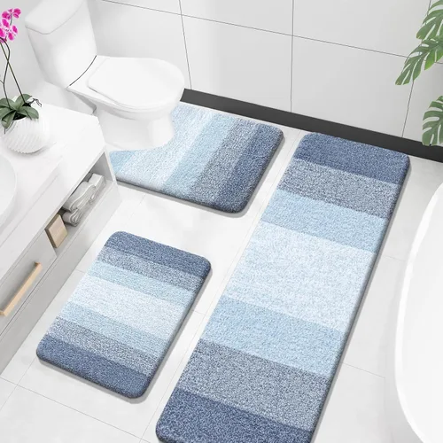 Miniatura 28 de OLANLY Juego de alfombras de baño de 3 piezas, alfombras de baño de microfibra suave y absorbente y alfombra de inodoro de contorno en forma de U