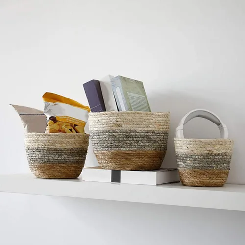 Miniatura 5 de 2 cestas de flores tejidas macetas decorativas para uso para decoración de balcón de escritorio