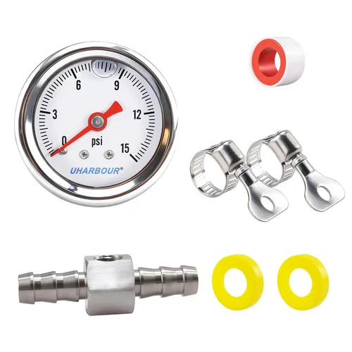 Miniatura 12 de Manómetro lleno de glicerina con caja de acero inoxidable 304, esfera negra de 1-1/2 pulgadas, 0-60 Psi, alta precisión, montaje trasero central NPT
