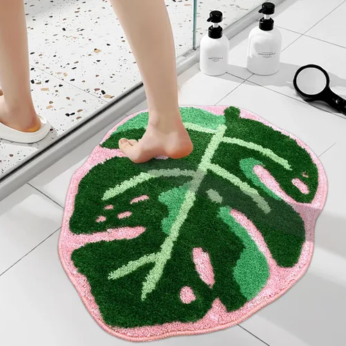 Miniatura 9 de Sisher Alfombra de baño de hojas verdes, alfombra grande Monstera para niños, alfombra de hoja verde, antideslizante, cómoda alfombra