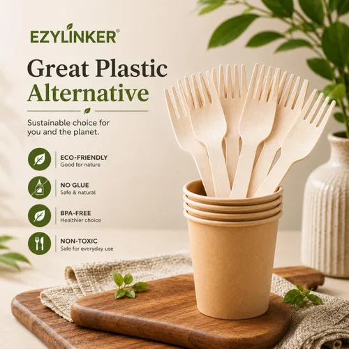 Miniatura 3 de Juego de 500 tenedores de madera desechables, alternativos a los tenedores de plástico y bambú, ecológicos, biodegradables y compostables, juego