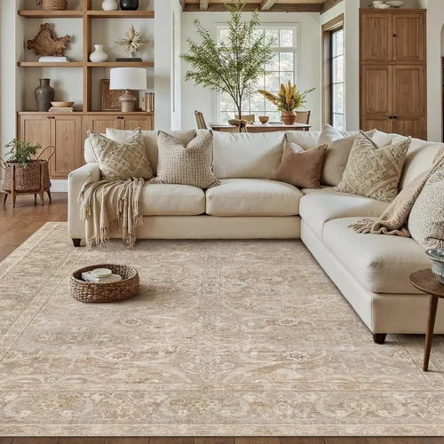 Miniatura 15 de PureCozy - Alfombra de área beige de 8 x 10, lavable, vintage, alfombra para sala de estar, dormitorio, gran alfombra suave retro de pelo bajo