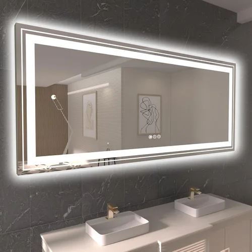 Miniatura 21 de Snowdool Espejo LED de baño, 32 x 32 pulgadas con luz frontal y retroiluminada, antivaho, espejo de tocador de baño para pared, función de memoria