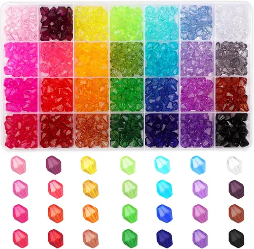 Miniatura 10 de PAXCOO 5600 Piezas de Cuentas de Cristal para Hacer Joyería, Pequeñas Cuentas de Acrílico Facetadas para Manualidades, Cuentas Bicónicas de Gema