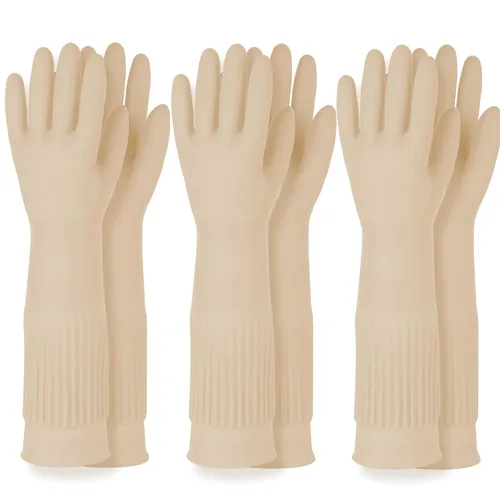 Miniatura 18 de DABOGOSA Mamison 2 pares de guantes de goma impermeables reutilizables para limpieza de lavavajillas para el hogar, guantes de cocina