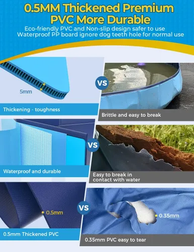 Miniatura 2 de VISTOP Piscina grande plegable para perros, piscina portátil de plástico duro para perros, gatos y niños, piscina infantil plegable para baño