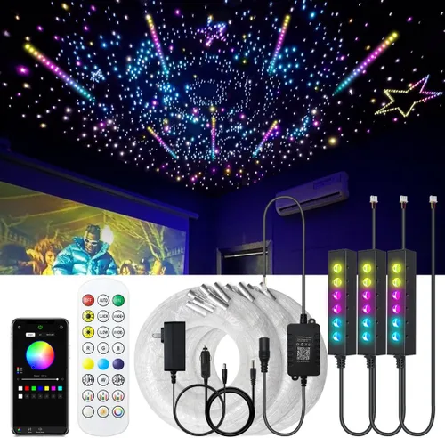Miniatura 11 de AKEPO - Kit de luz de fibra óptica RGB de 3.2 W, 6 orificios, controlado a través de aplicación, para el hogar y el automóvil, 13.1 pies, 360